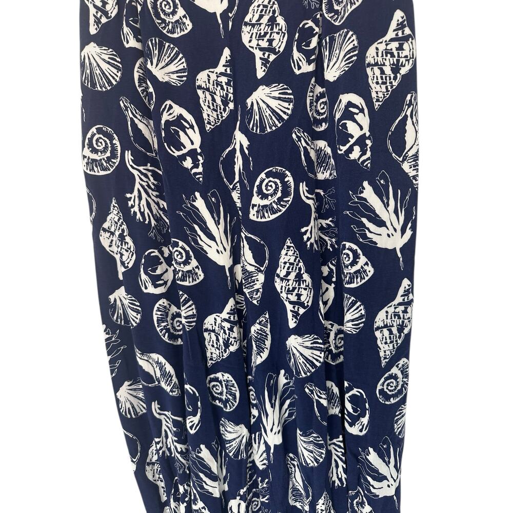 Venus Pants Blue White Seashell‎ Print Beachy Vacation Resort Cropped Small - Picture 5 of 10